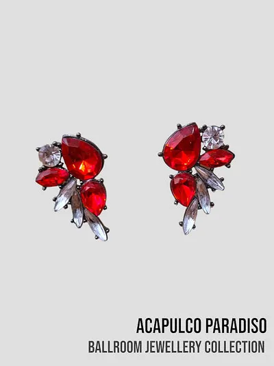 AC0520 boucles d'oreilles à grosses pierres rouge et cristal blanc