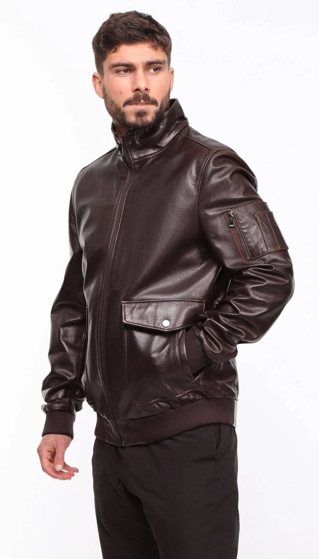 Blouson cuir homme marron style pilote