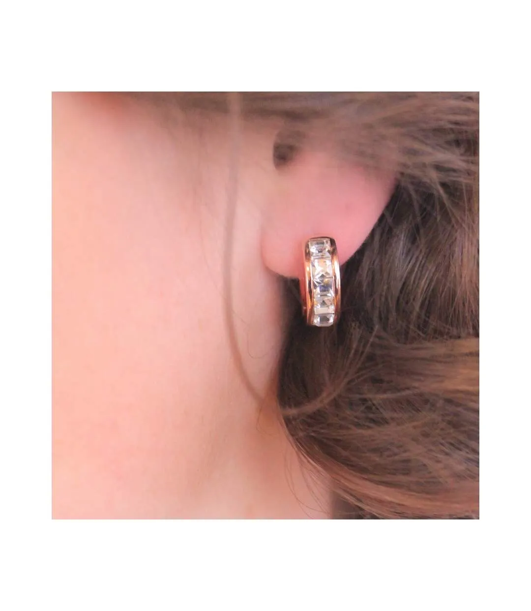 Boucles d'oreilles Square Hoop - Or Rosé et Cristal