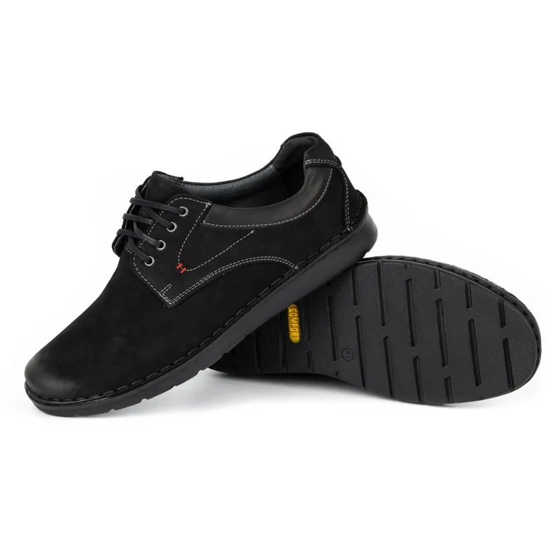 Kampol Chaussures homme cuir casual 13/3 nubuck noir le noir
