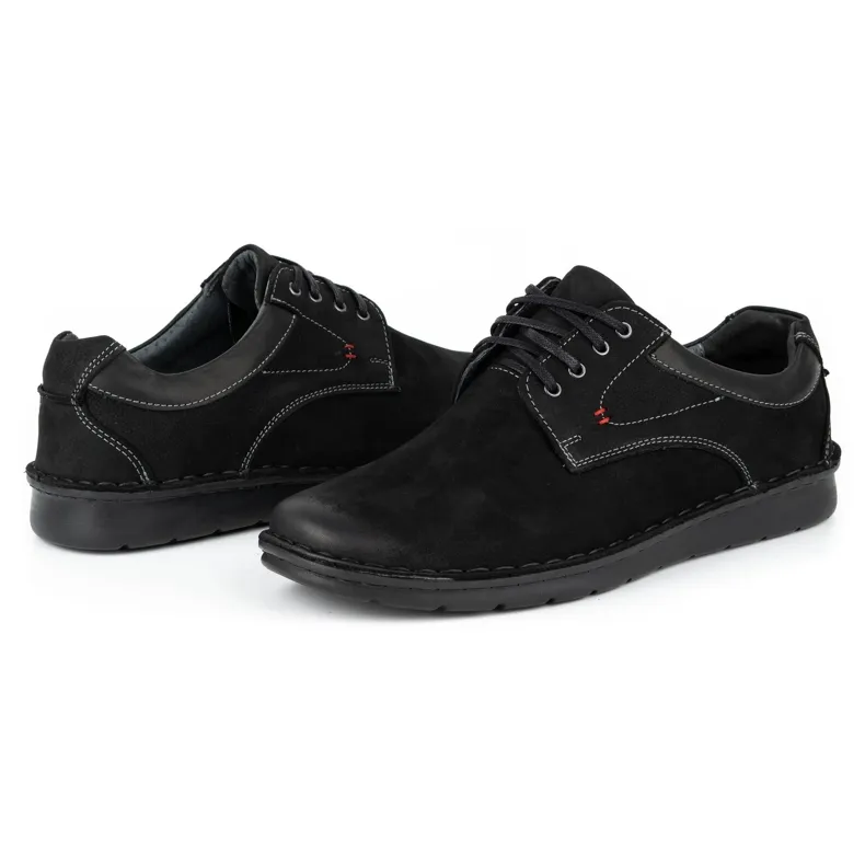 Kampol Chaussures homme cuir casual 13/3 nubuck noir le noir