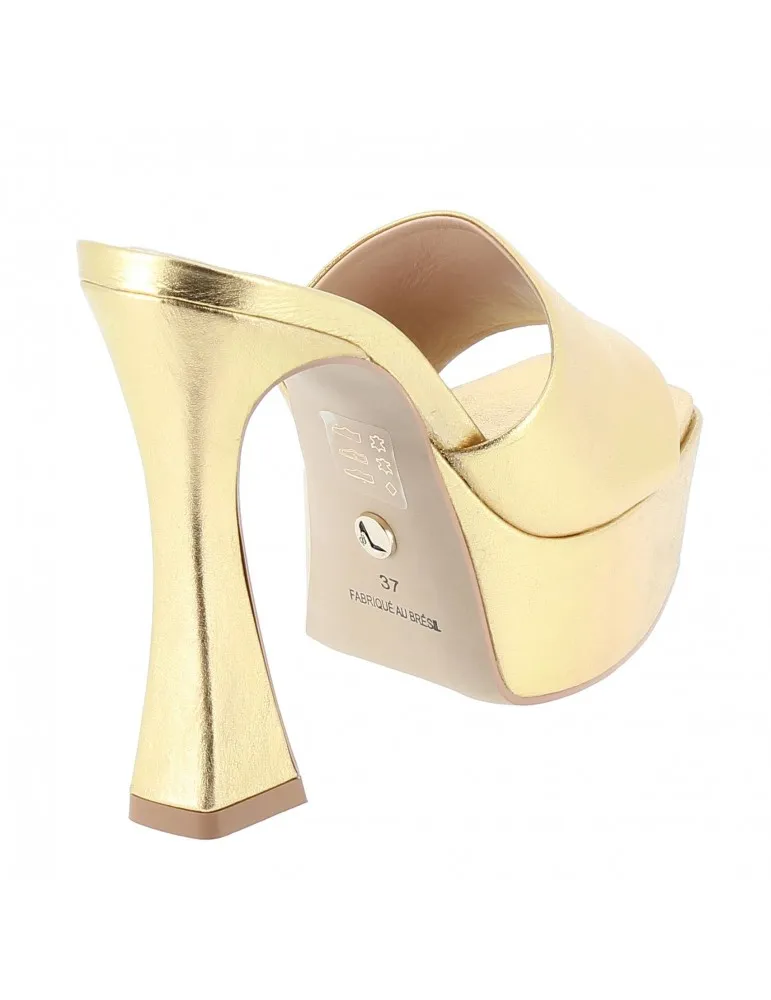 mules compensées 4 cm à talons de forme cuir doré 14 cm