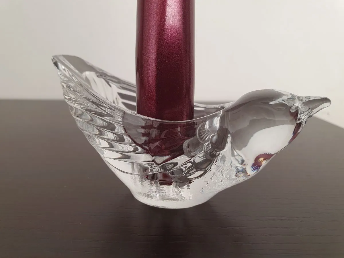 Paire bougeoirs oiseaux en cristal