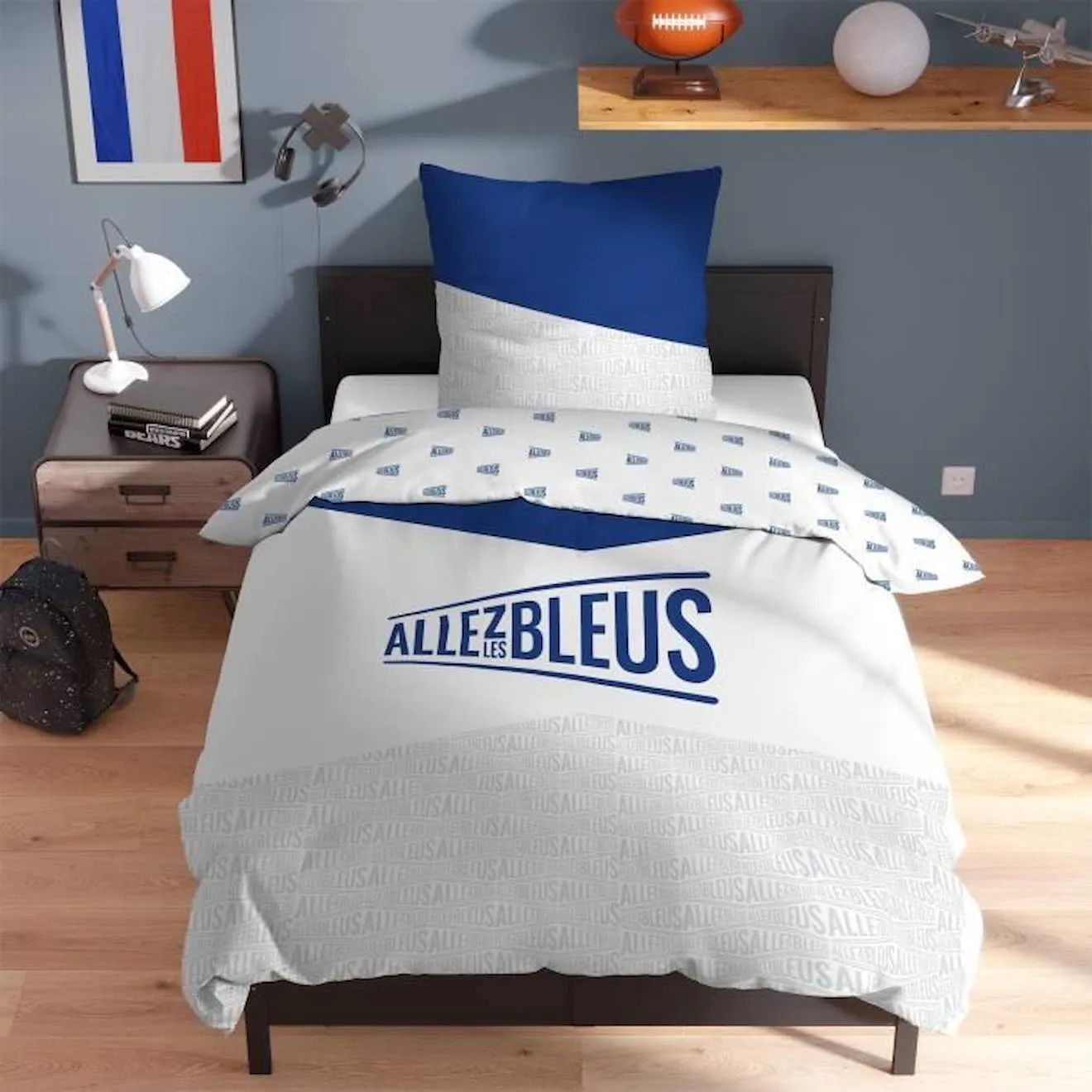 Parure de lit imprimée - PARIS 2024 - Allez Les Bleus Challenger - 100% coton - Blanc - 140x200 cm blanc - Omydream