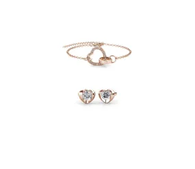 Parure et Coffret Simply Love Locked Heart - Or Rosé et Cristal