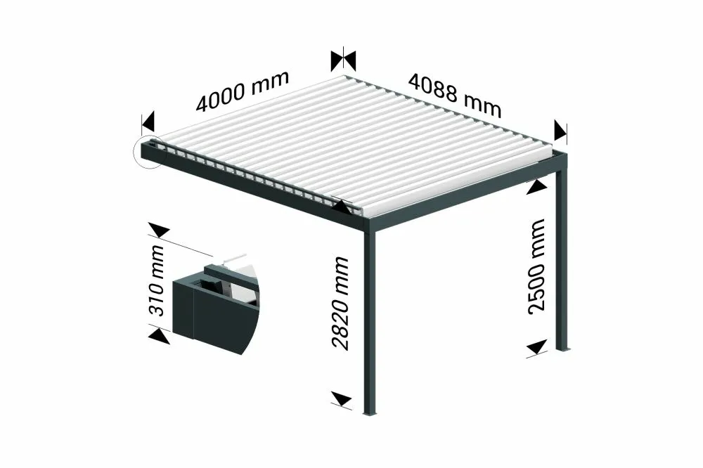 Pergola bioclimatique cocoon mixte gris anthracite / blanc 4,00x4,088m verin