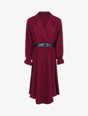 Robe à col cache coeur cranté - bordeaux