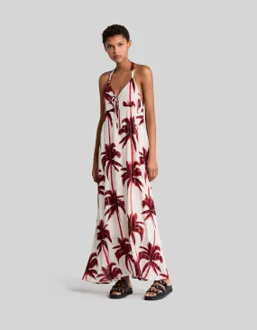 Robe longue écrue imprimé palmiers Femme