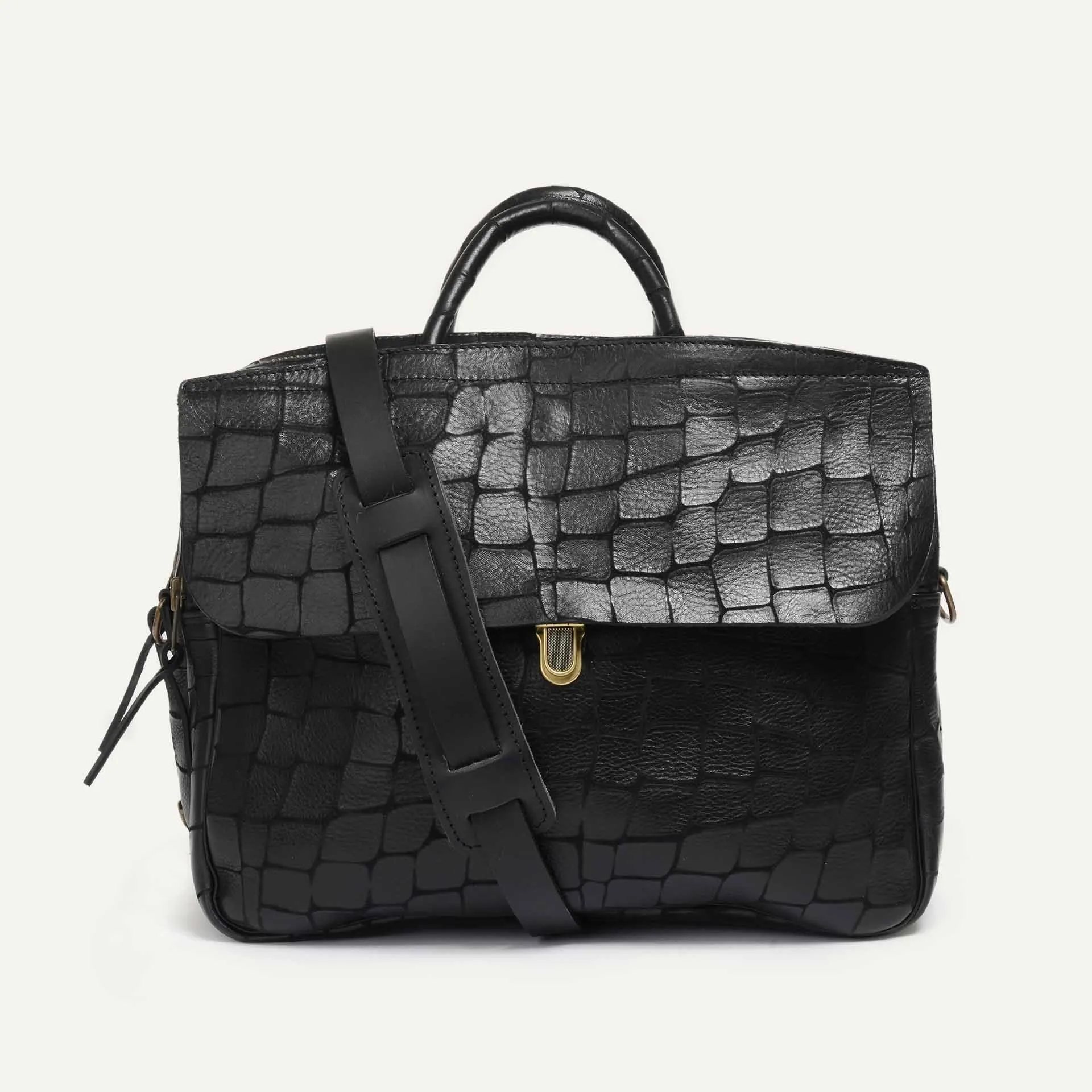 Sac business Zeppo Croco - Noir - Bleu de Chauffe - Marques de France