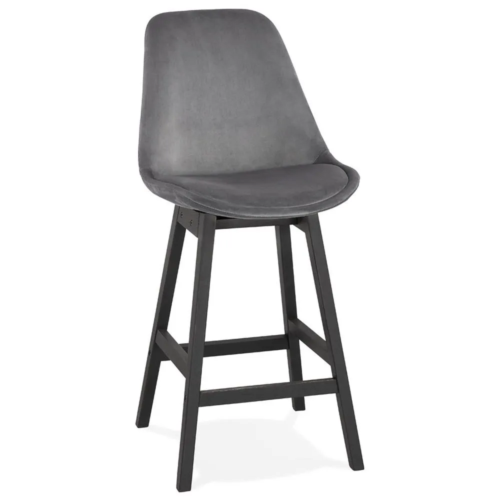Tabouret snack mi-h 'moriss mini' en velours gris et pieds en bois noir